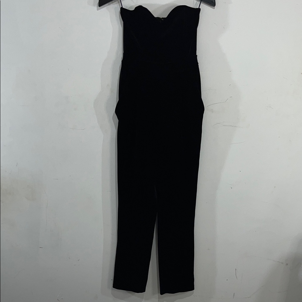 EXPRESS Sweetheart Neckline Black Velvet One Piece Strapless Pant Jumpsuit - Picture 2 of 6